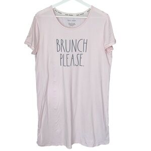 RAE DUNN “Brunch Please” Sleep Shirt, Pale Pink/White Stripe, Women’s Si…